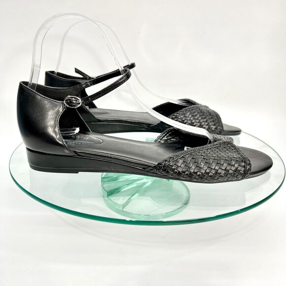 Bandolino Kendric 3 Flat Sandals Black Woven Ankle Strap Open Toe - Picture 2 of 10